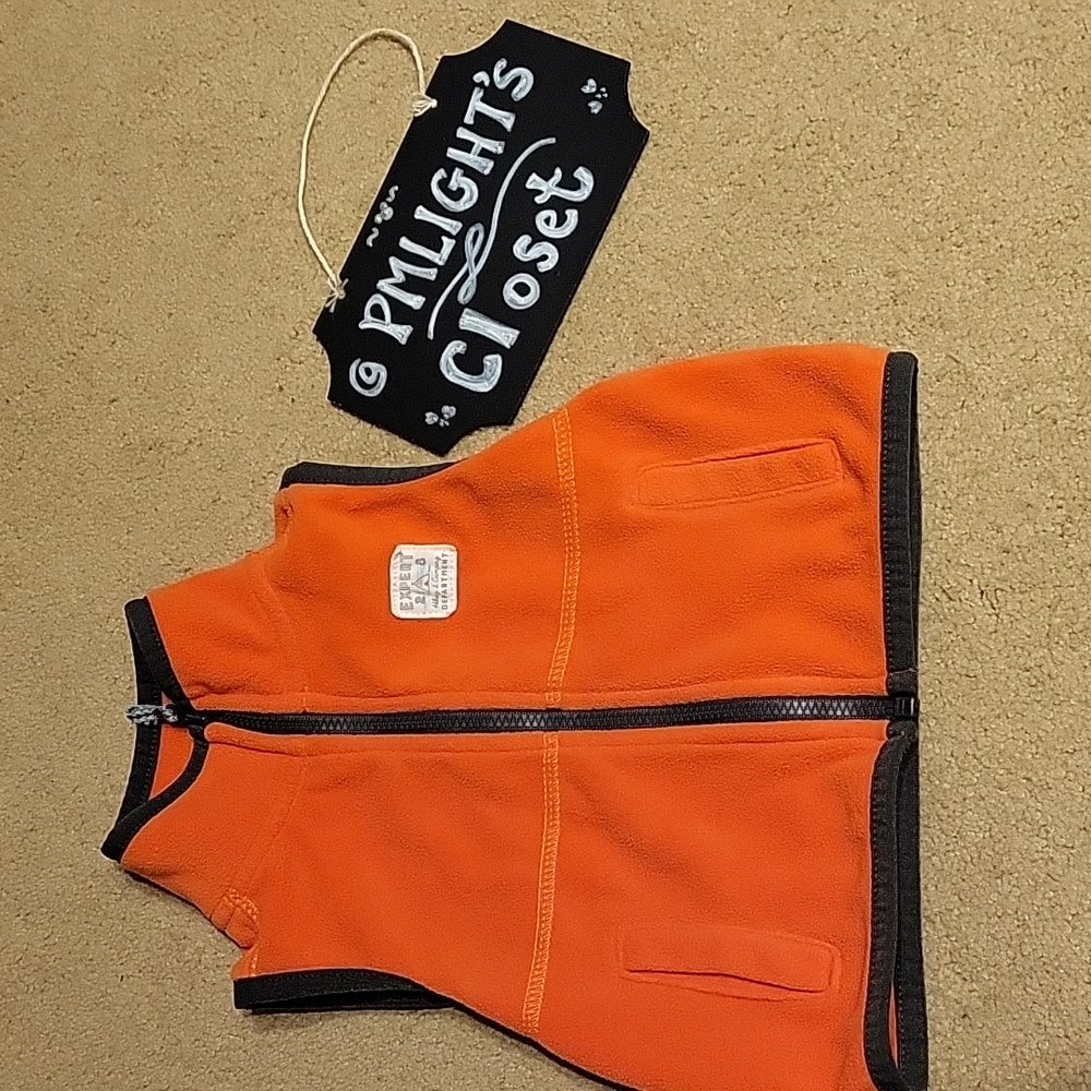 Carter's Zip Up Fleece Vest 6 Month Orange Brown Trim
